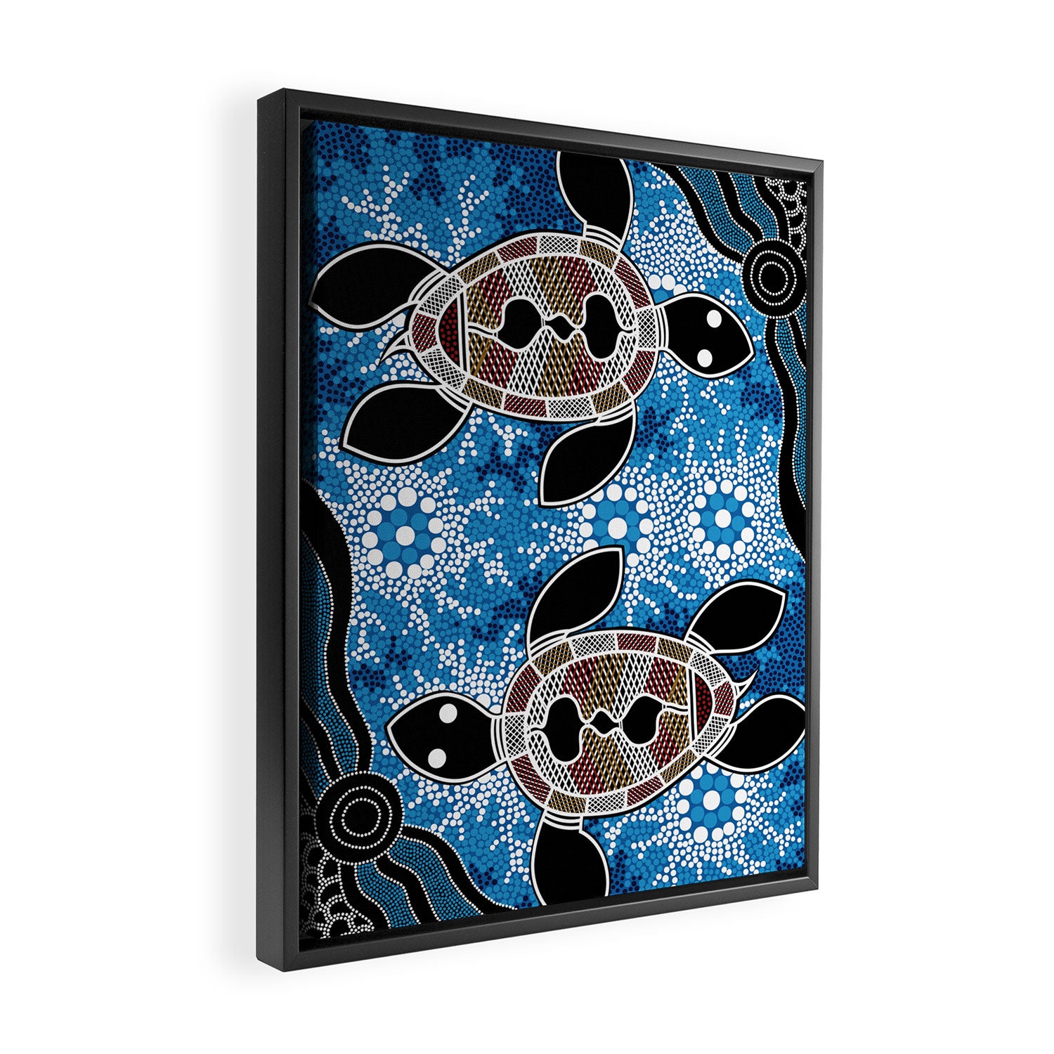 Authentic Aboriginal Art - Sea Turtles Framed Canvas Print Gallery Image 2