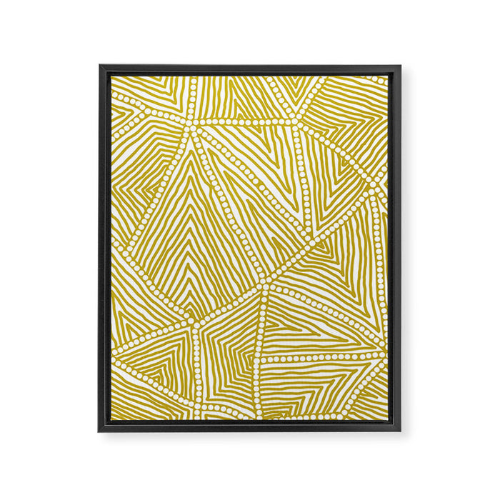 Authentic Aboriginal Art - The Fields (Mustard2) Framed Canvas Print Gallery Image 1