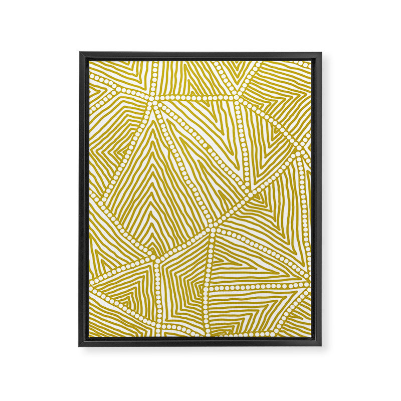 Authentic Aboriginal Art - The Fields (Mustard2) Framed Canvas Print Gallery Image 6
