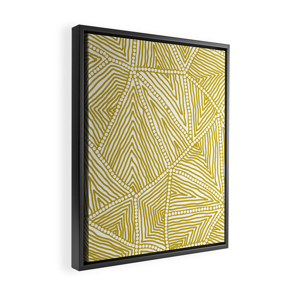 Authentic Aboriginal Art - The Fields (Mustard2) Framed Canvas Print Gallery Image 2