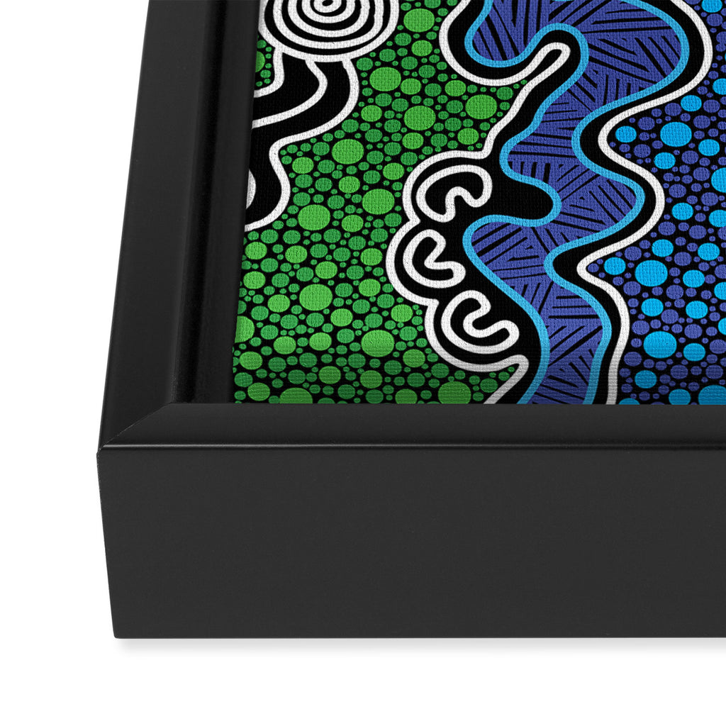Authentic Aboriginal Art - The River (green) Framed Canvas Print Gallery Image 3