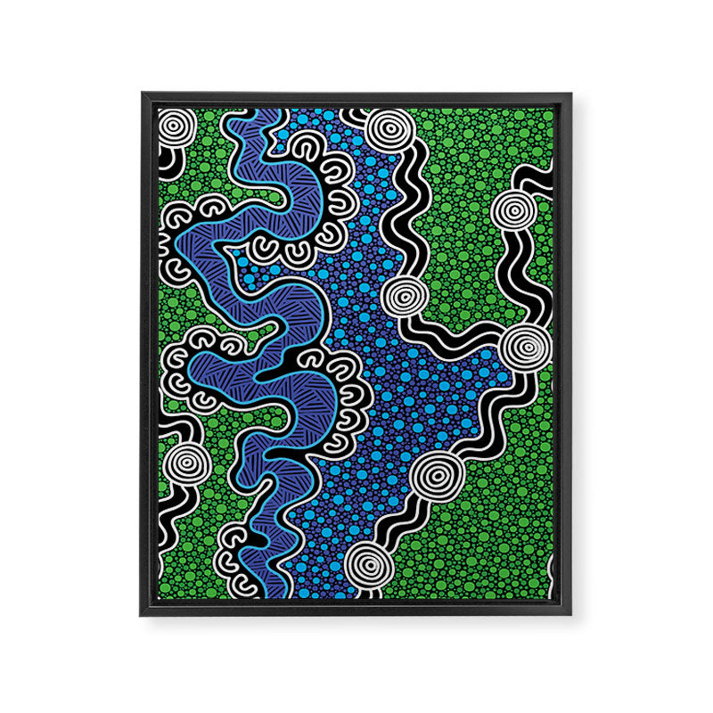 Authentic Aboriginal Art - The River (green) Framed Canvas Print Gallery Image 6