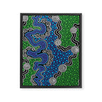 Authentic Aboriginal Art - The River (green) Framed Canvas Print Gallery Image 6