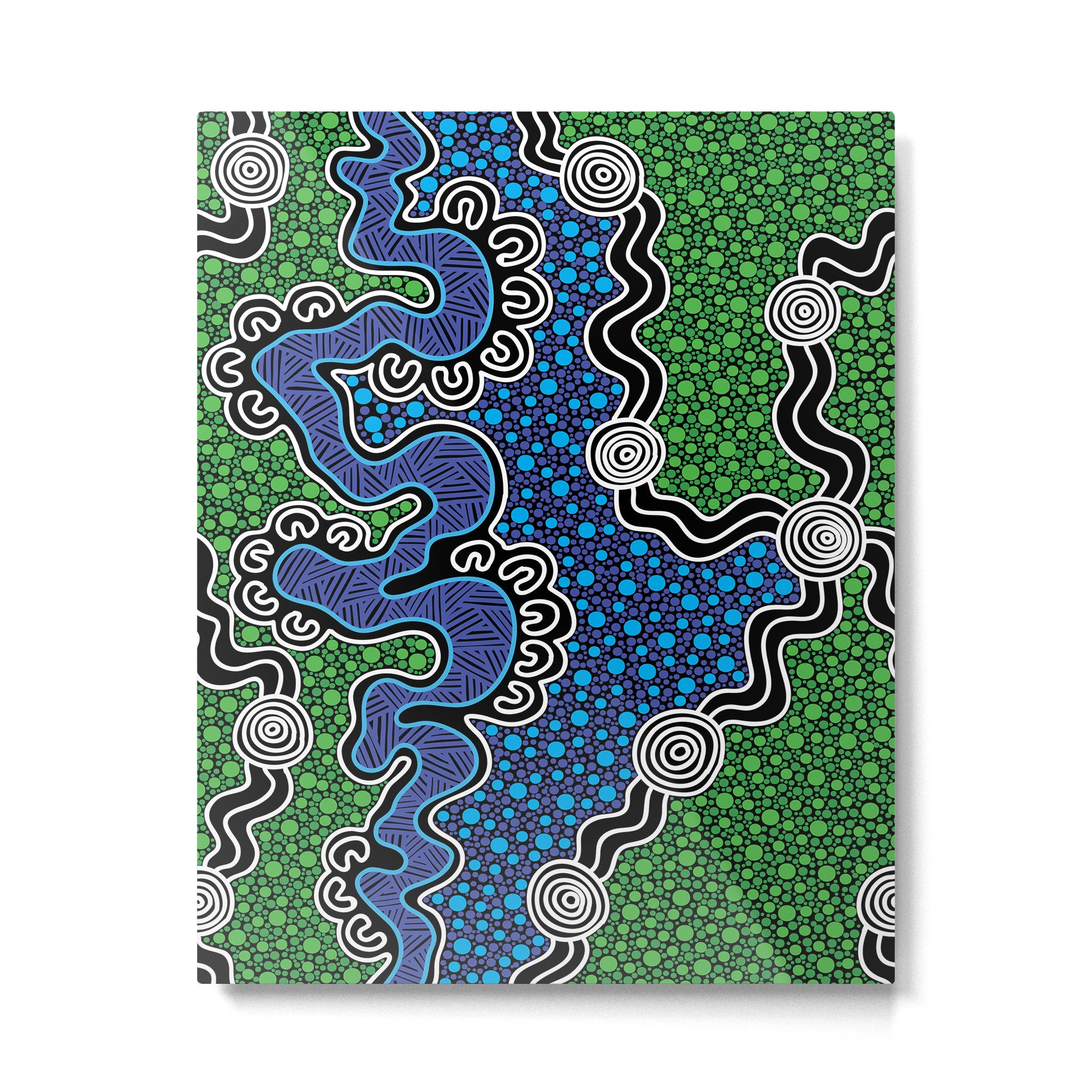 Authentic Aboriginal Art - The River (green) Metal Print Gallery Image 4