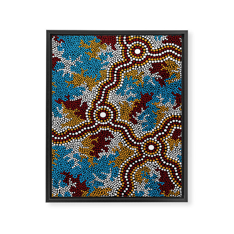 Authentic Aboriginal Art - Wetland Dreaming Framed Canvas Print Gallery Image 6