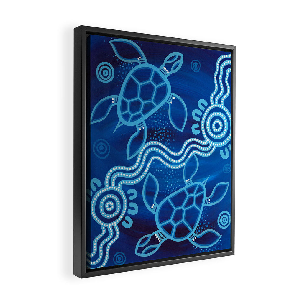 Authentic Aboriginal Artwork - 2 Turtles  Framed Canvas Print Gallery Image 2