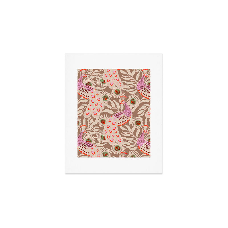 FARMFOLK PEACOCK Inspired by PANTONE 17 1230 Mocha Mousse Art Print Gallery Image 1