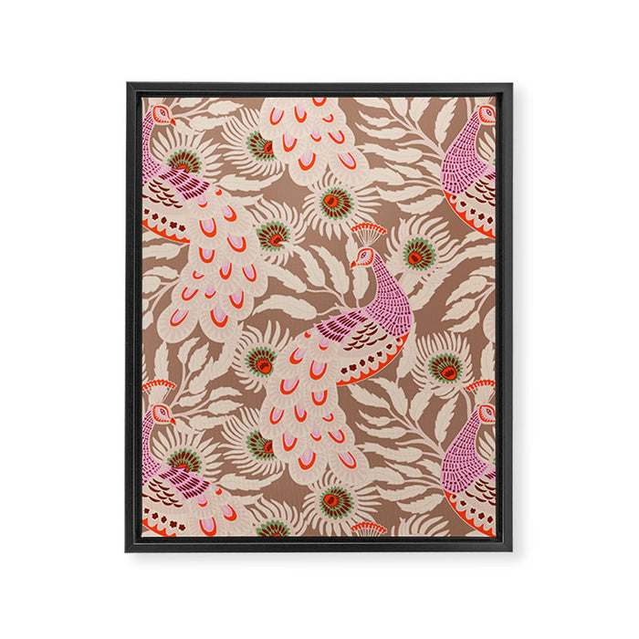 FARMFOLK PEACOCK Inspired by PANTONE 17 1230 Mocha Mousse Framed Canvas Print Gallery Image 1