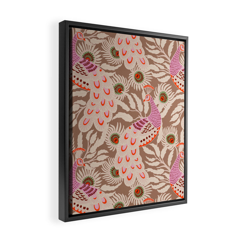 FARMFOLK PEACOCK Inspired by PANTONE 17 1230 Mocha Mousse Framed Canvas Print Gallery Image 2