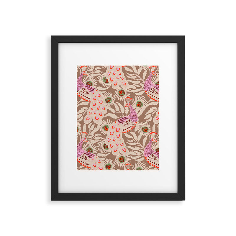 FARMFOLK PEACOCK Inspired by PANTONE 17 1230 Mocha Mousse Framed Art Print Gallery Image 6