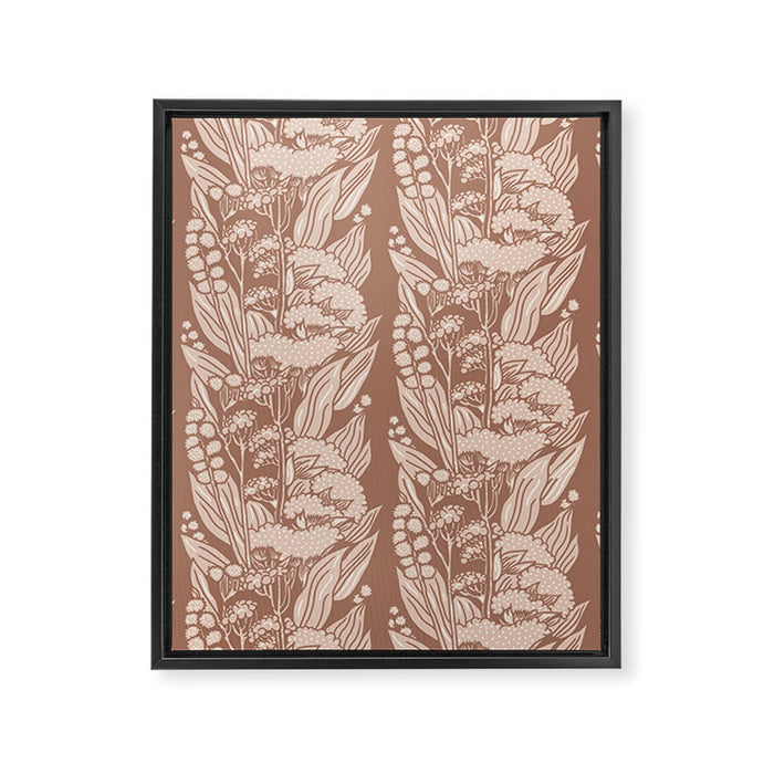 MOCHA FLORAL STRIPE  Inspired by PANTONE 17 1230 Mocha Mousse Framed Canvas Print Gallery Image 1