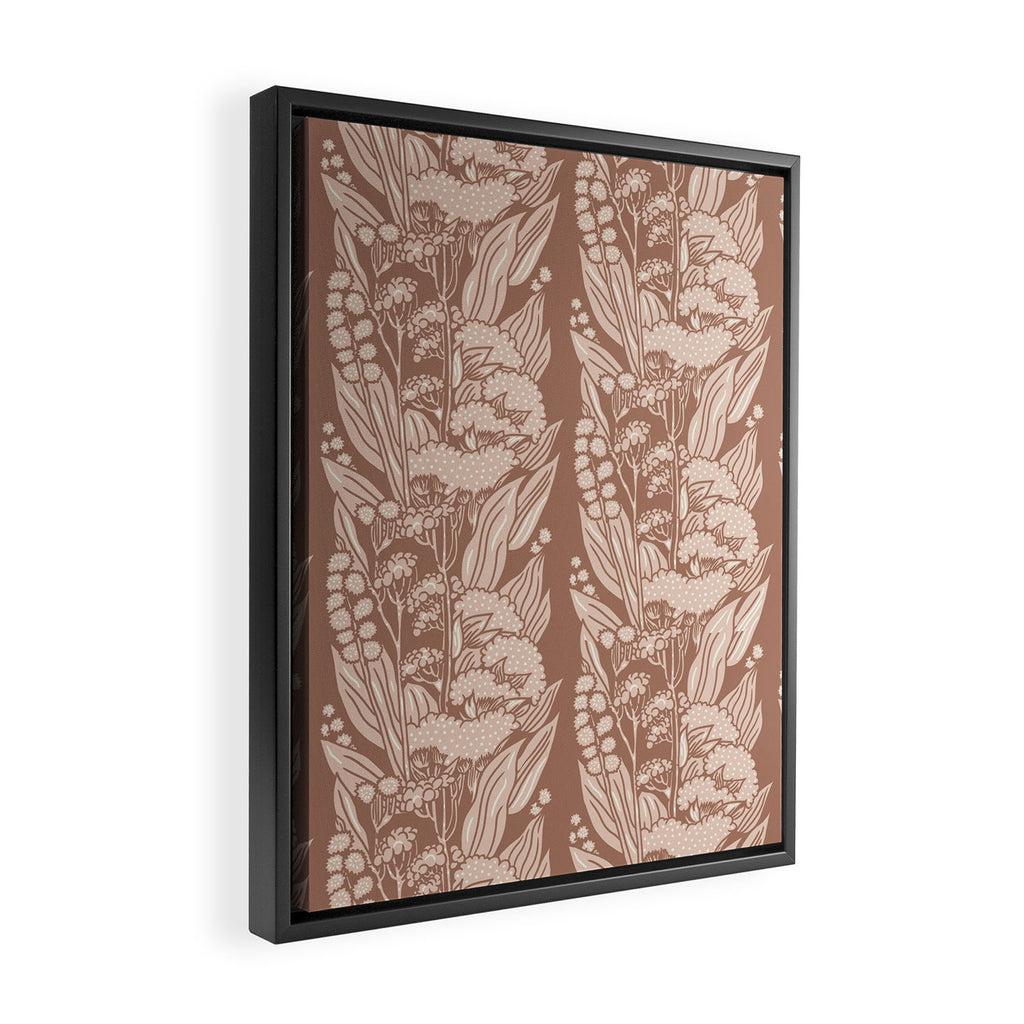 MOCHA FLORAL STRIPE  Inspired by PANTONE 17 1230 Mocha Mousse Framed Canvas Print Gallery Image 2