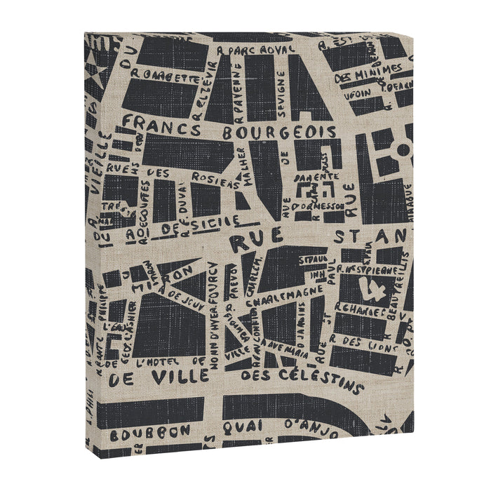 PARIS MAP BLACK RUSTIC Canvas Print Gallery Image 1