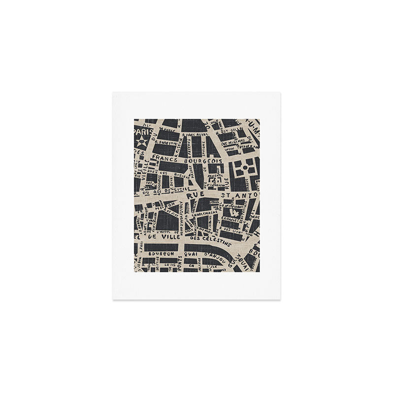 PARIS MAP BLACK RUSTIC Art Print Gallery Image 1