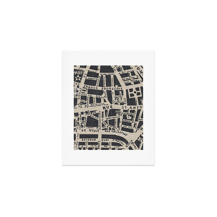 PARIS MAP BLACK RUSTIC Art Print Gallery Image 1