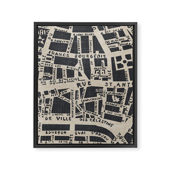 PARIS MAP BLACK RUSTIC Framed Canvas Print Gallery Image 1