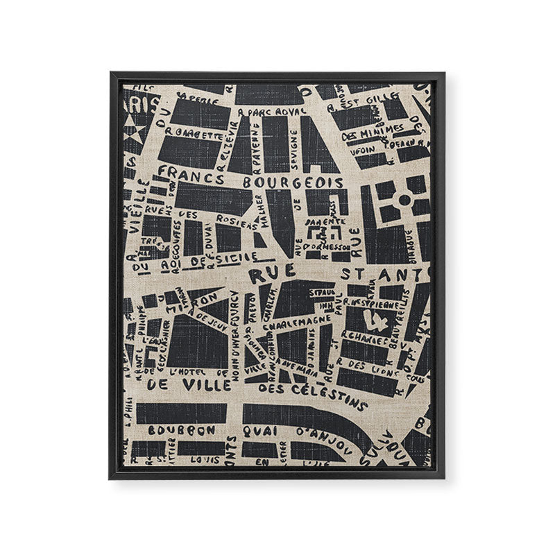 PARIS MAP BLACK RUSTIC Framed Canvas Print Gallery Image 8