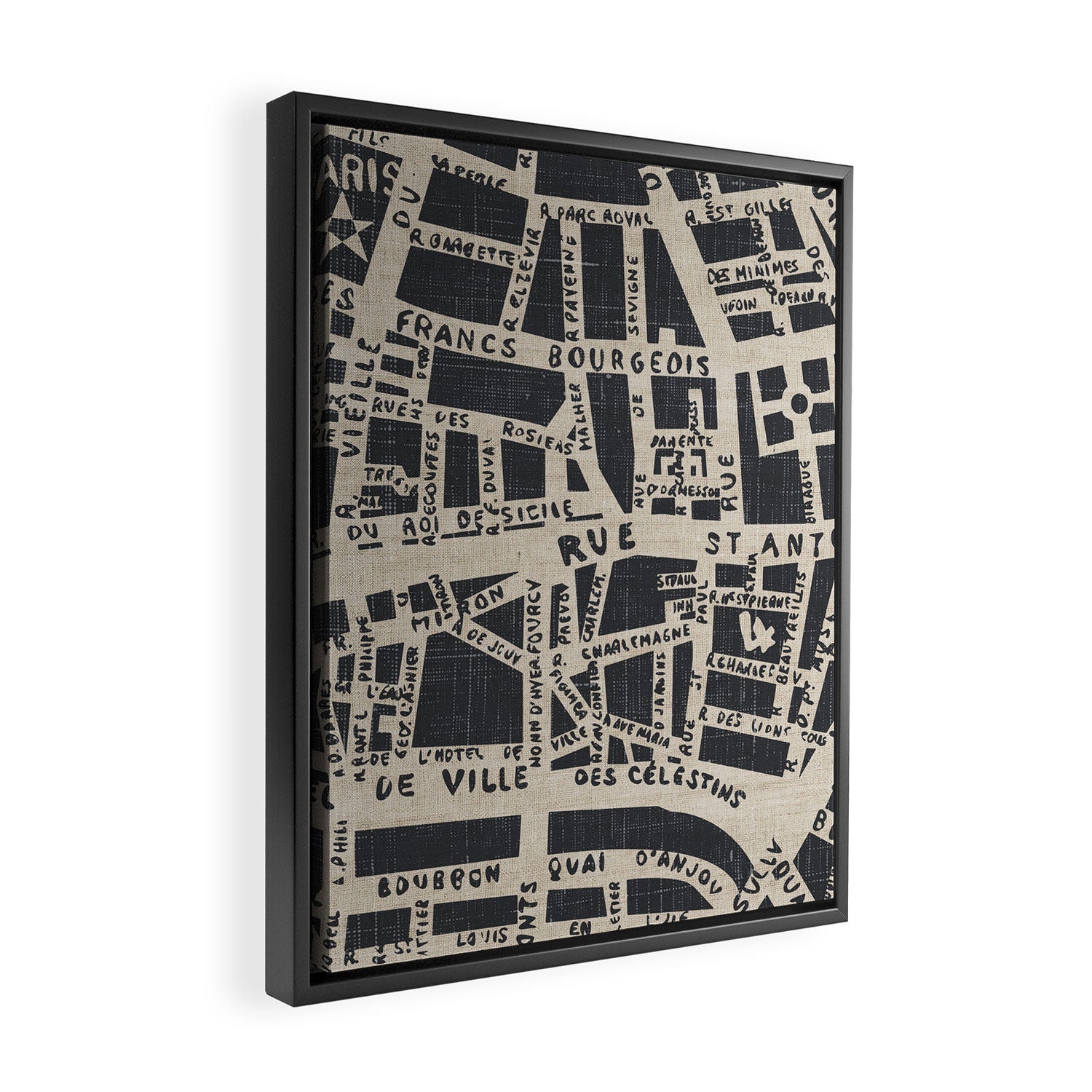 PARIS MAP BLACK RUSTIC Framed Canvas Print Gallery Image 2