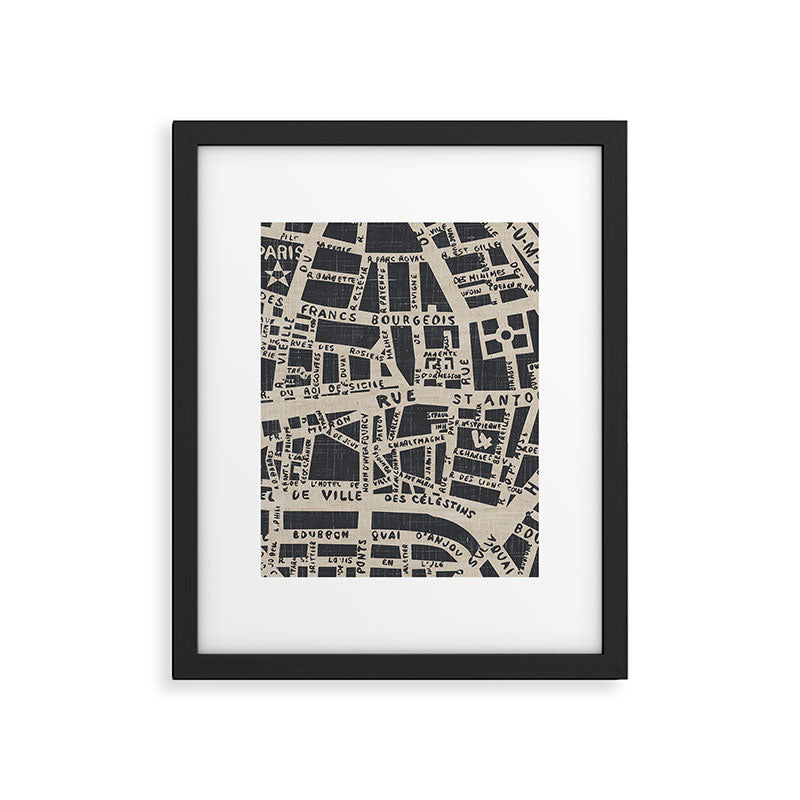 PARIS MAP BLACK RUSTIC Framed Art Print Gallery Image 6