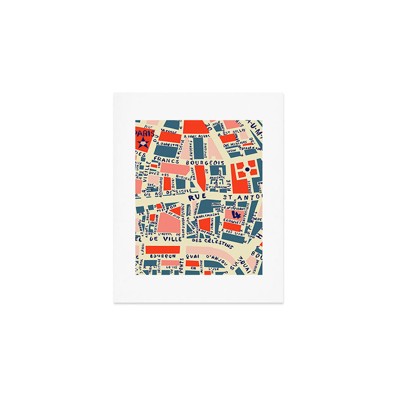paris map blue Art Print Gallery Image 1