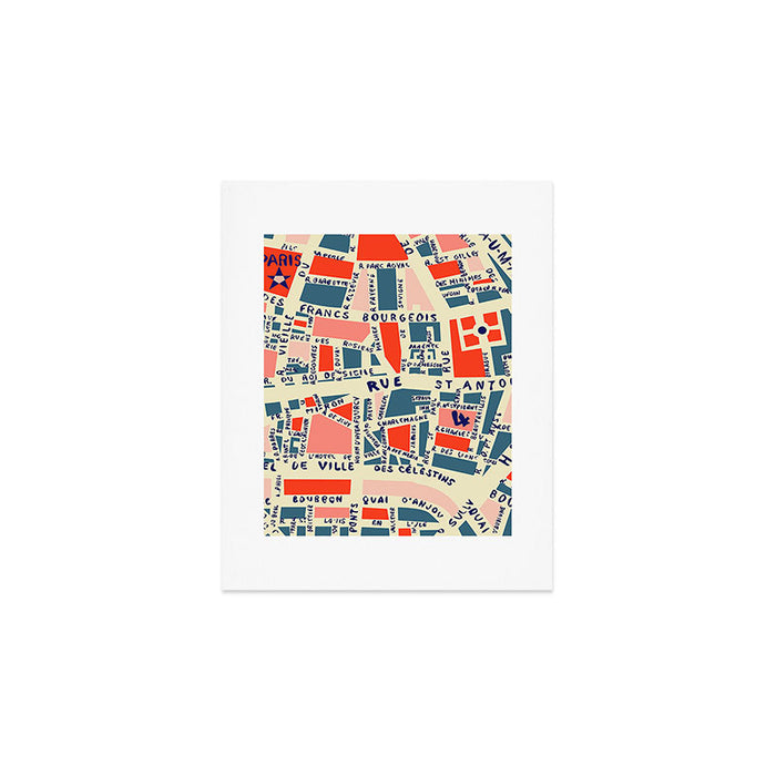 paris map blue Art Print Gallery Image 1