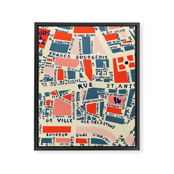 paris map blue Framed Canvas Print Gallery Image 1