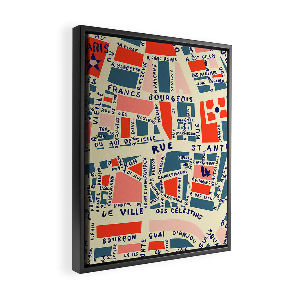 paris map blue Framed Canvas Print Gallery Image 2