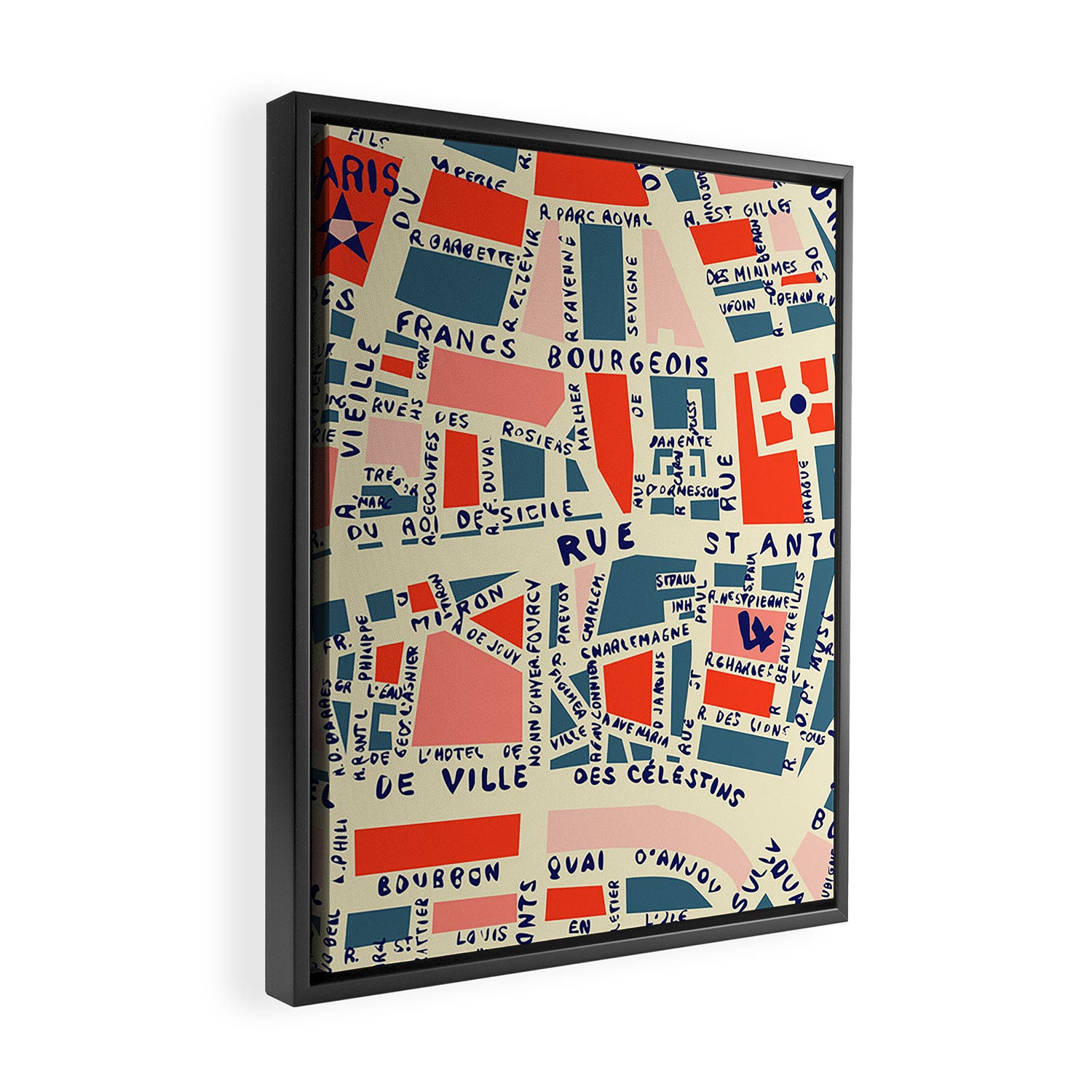 paris map blue Framed Canvas Print Gallery Image 2