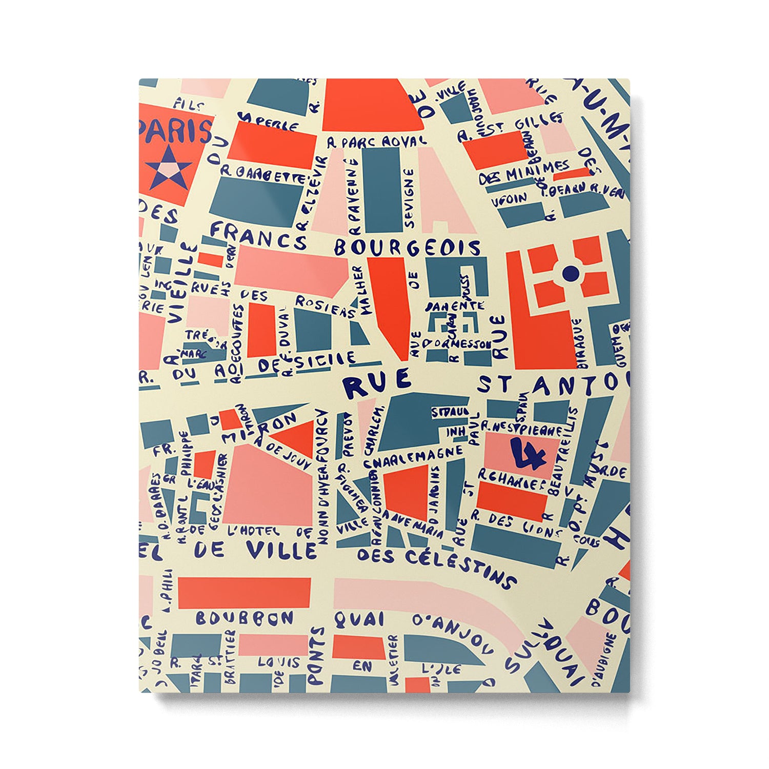 paris map blue Metal Print Gallery Image 6