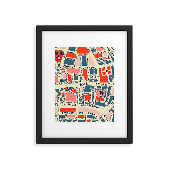 paris map blue Framed Art Print Gallery Image 1