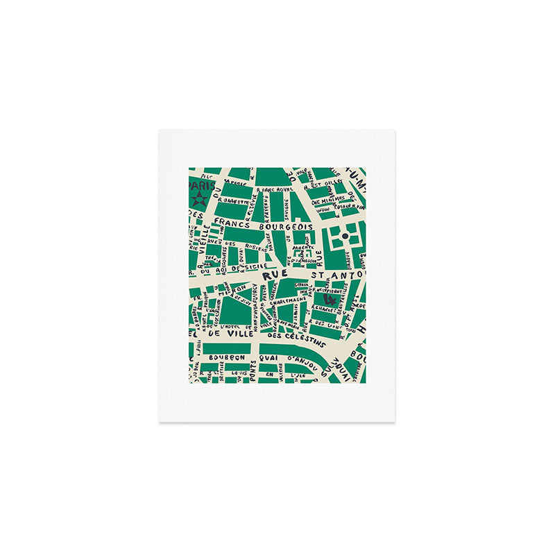 PARIS MAP GREEN Art Print Gallery Image 1