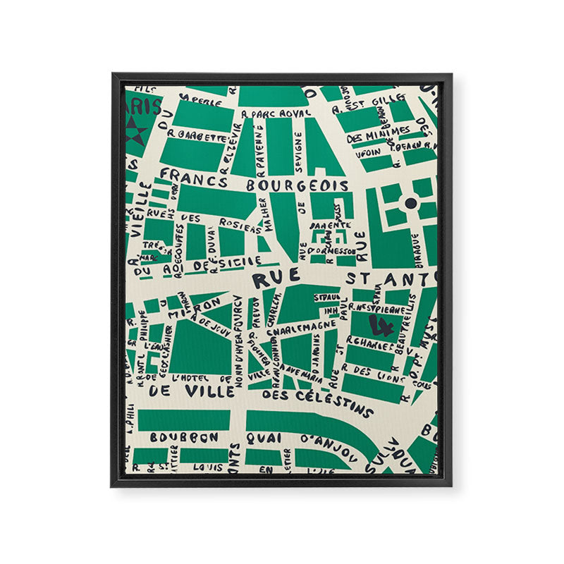 PARIS MAP GREEN Framed Canvas Print Gallery Image 8