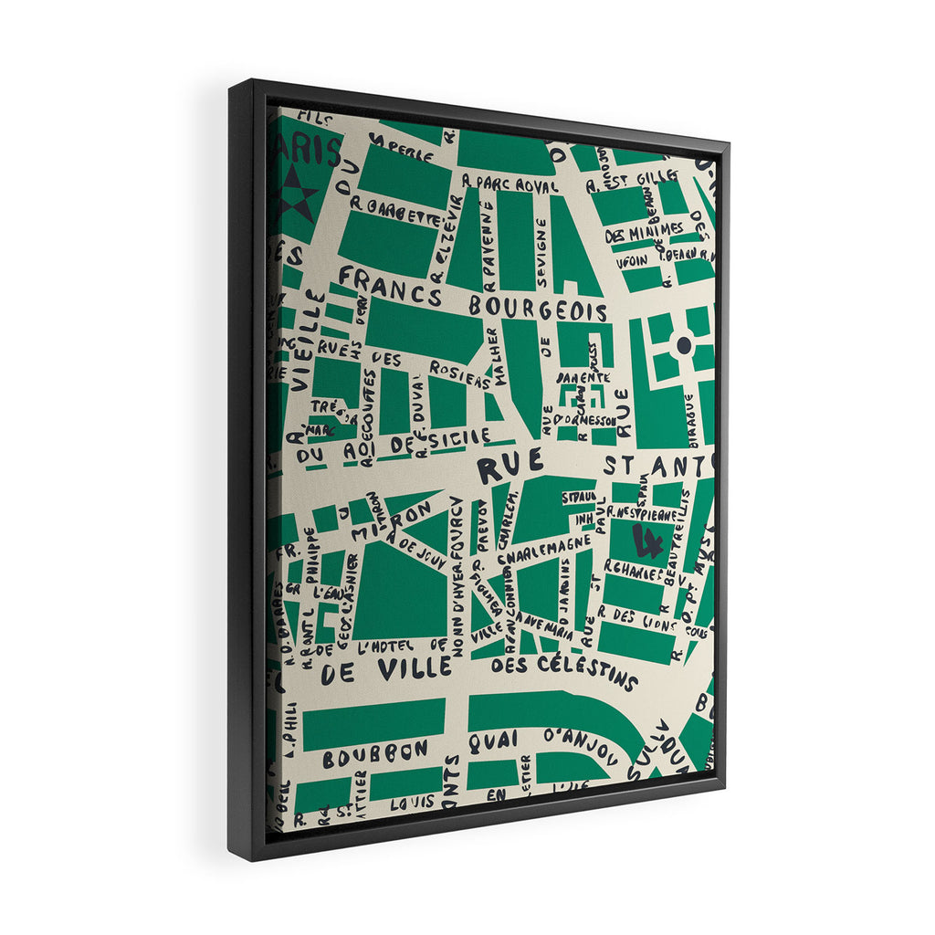 PARIS MAP GREEN Framed Canvas Print Gallery Image 2