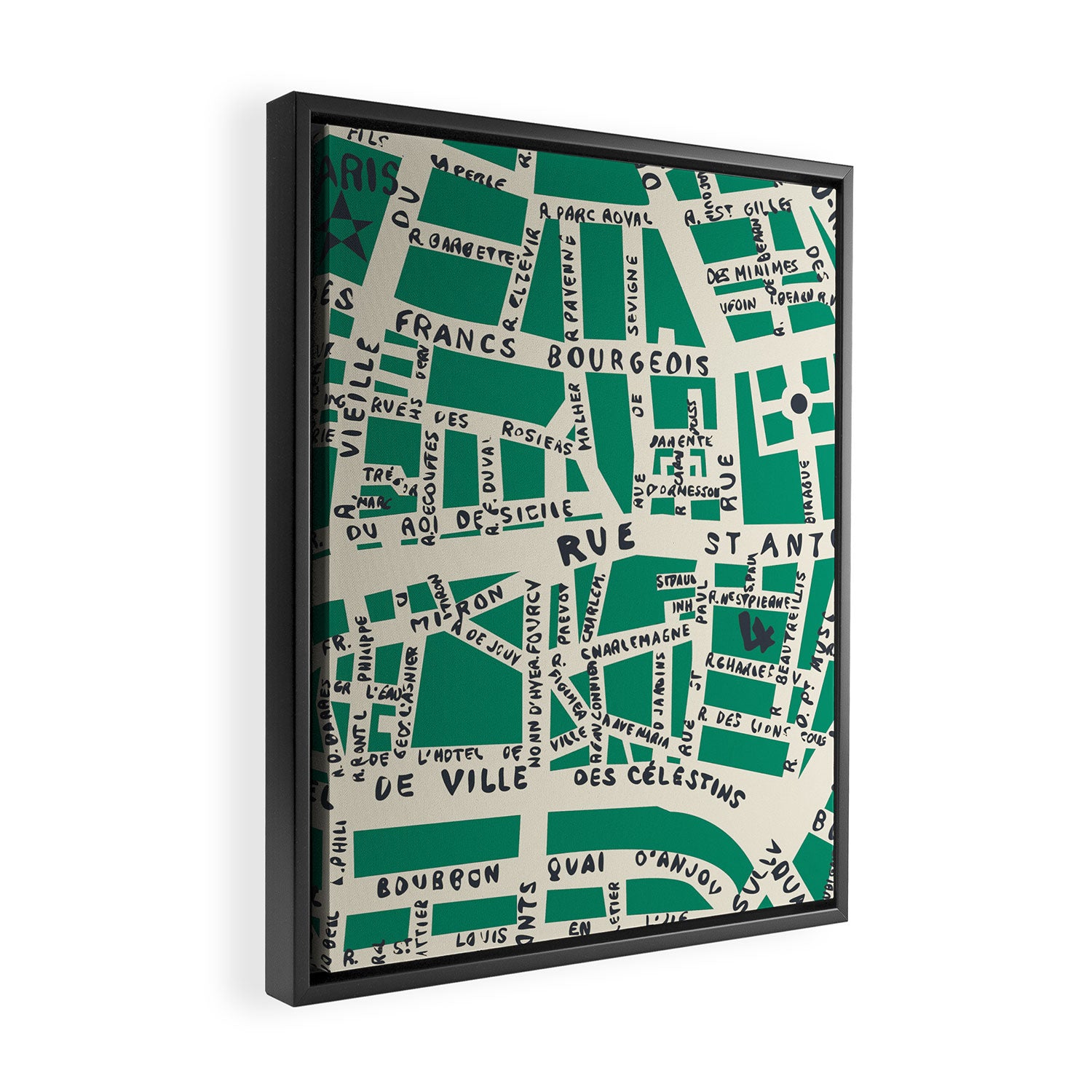 PARIS MAP GREEN Framed Canvas Print Gallery Image 2