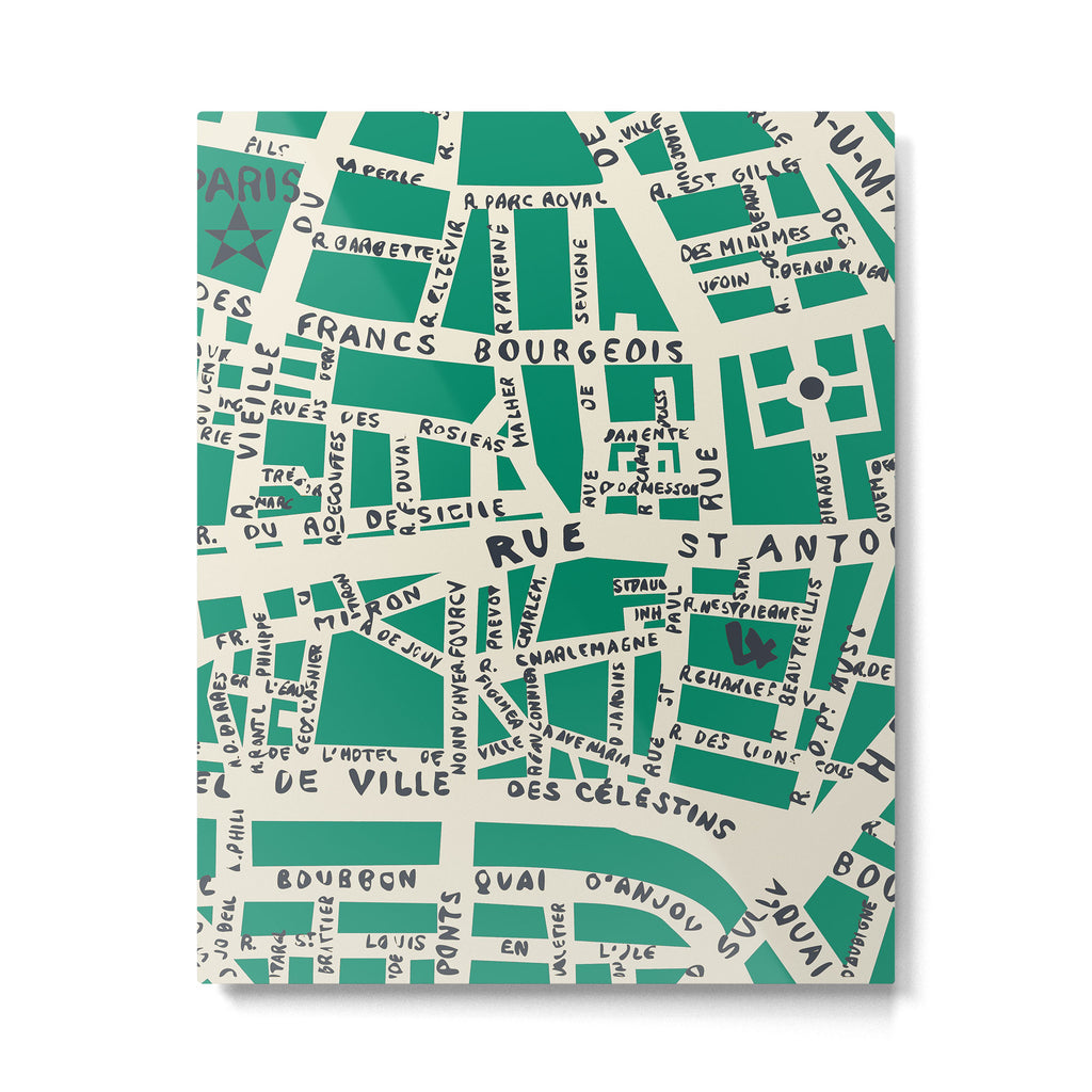 PARIS MAP GREEN Metal Print Gallery Image 1