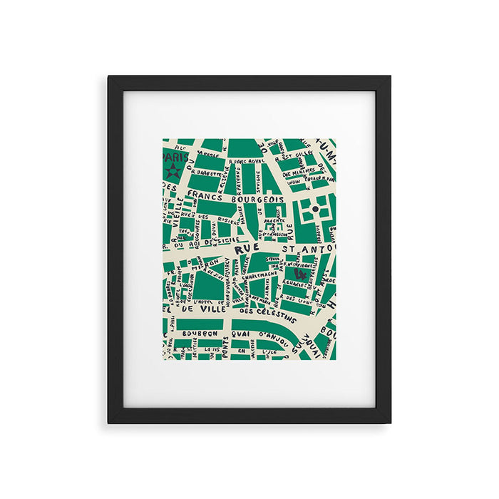 PARIS MAP GREEN Framed Art Print Gallery Image 1