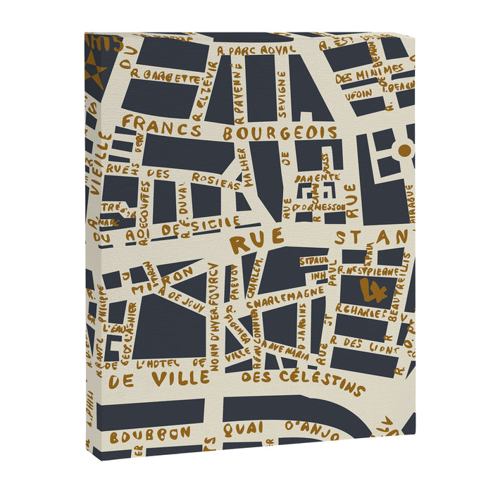 PARIS MAP GREY GOLD Canvas Print Gallery Image 1