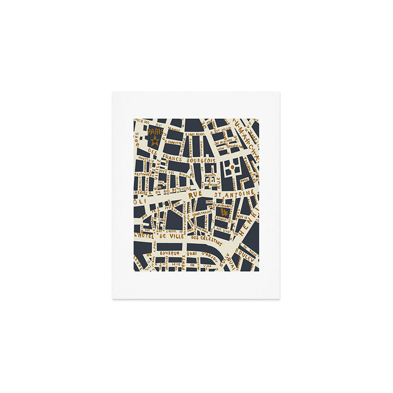 PARIS MAP GREY GOLD Art Print Gallery Image 1