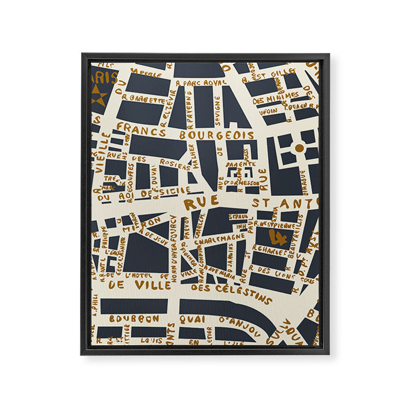 PARIS MAP GREY GOLD Framed Canvas Print Gallery Image 8