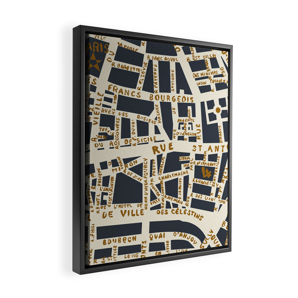 PARIS MAP GREY GOLD Framed Canvas Print Gallery Image 2