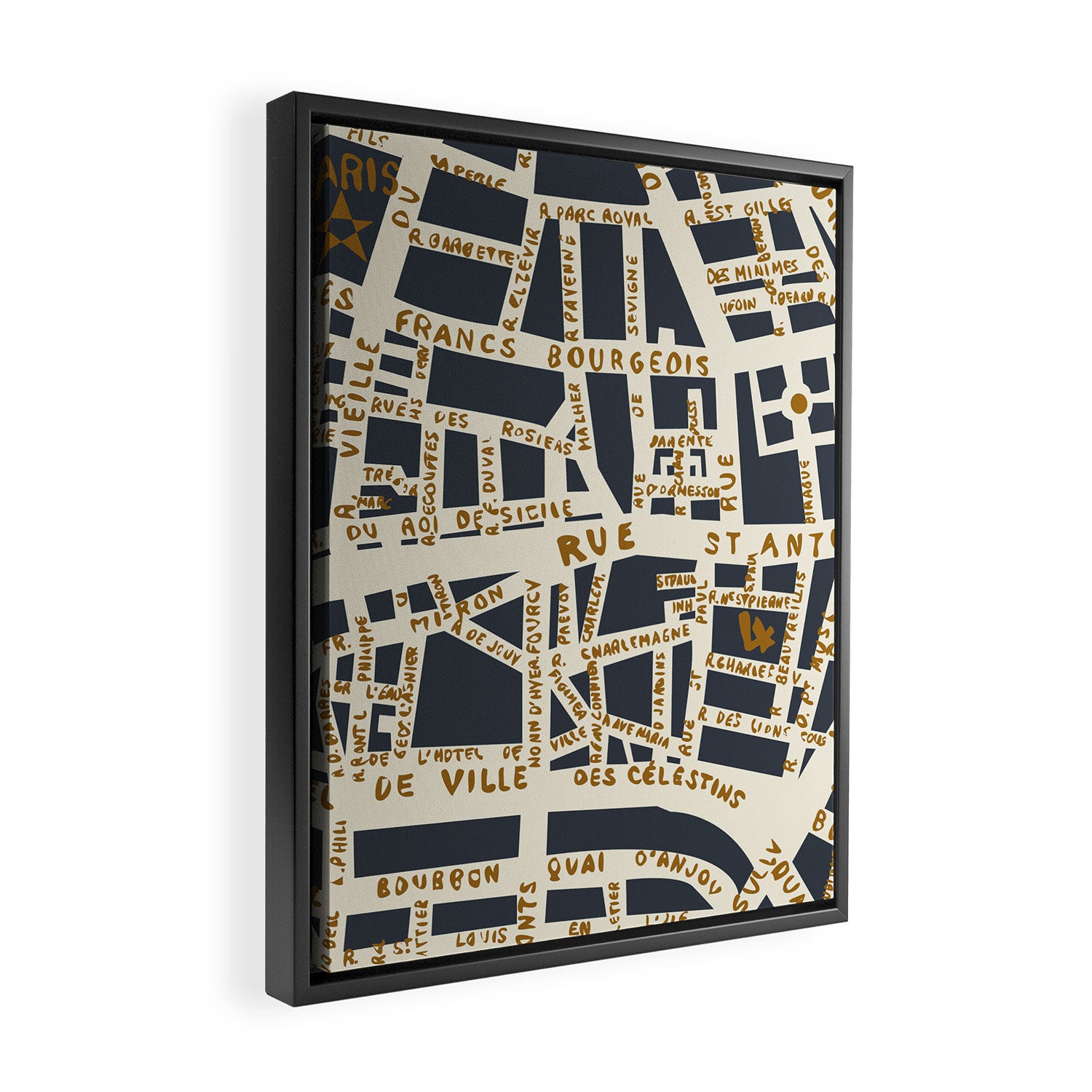 PARIS MAP GREY GOLD Framed Canvas Print Gallery Image 2