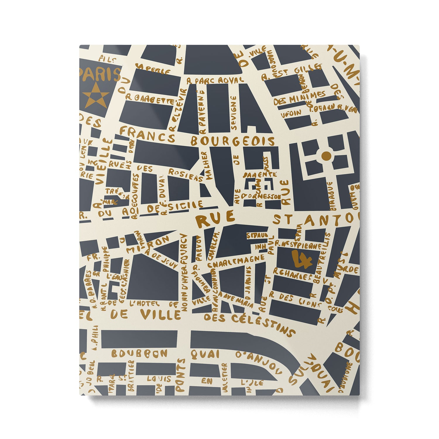 PARIS MAP GREY GOLD Metal Print Gallery Image 6