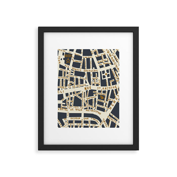 PARIS MAP GREY GOLD Framed Art Print Gallery Image 1