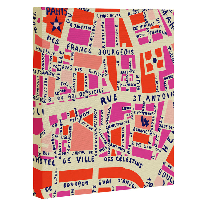 paris map pink Canvas Print Gallery Image 1