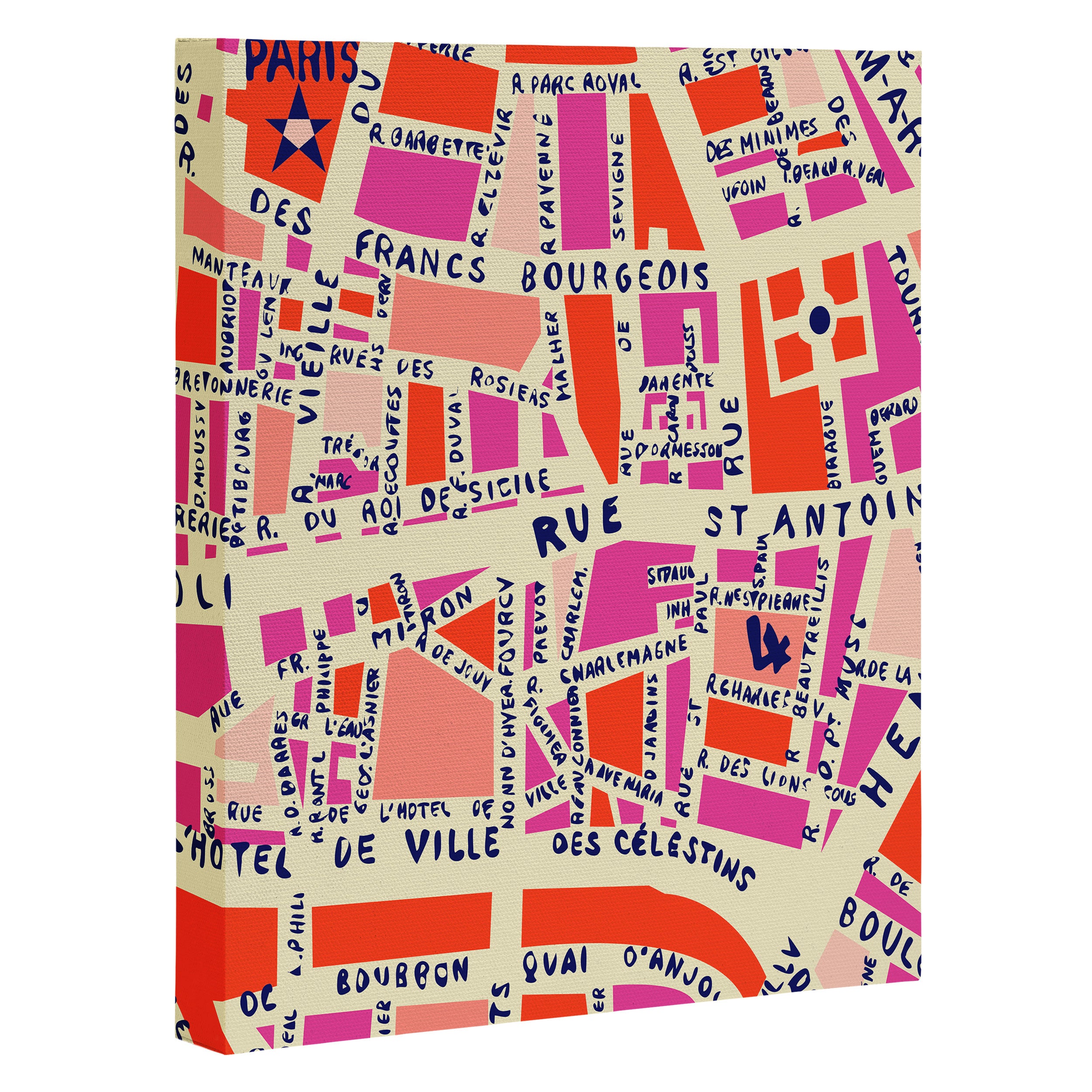 paris map pink Canvas Print Gallery Image 3