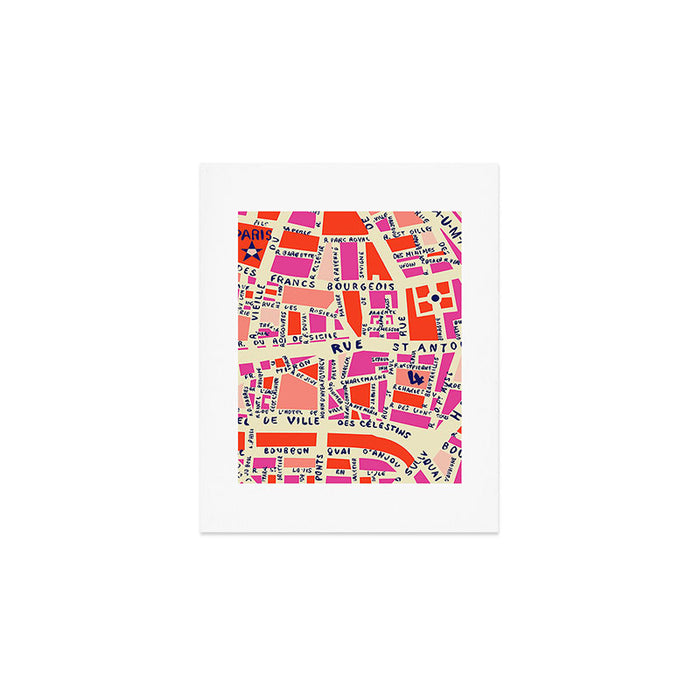 paris map pink Art Print Gallery Image 1