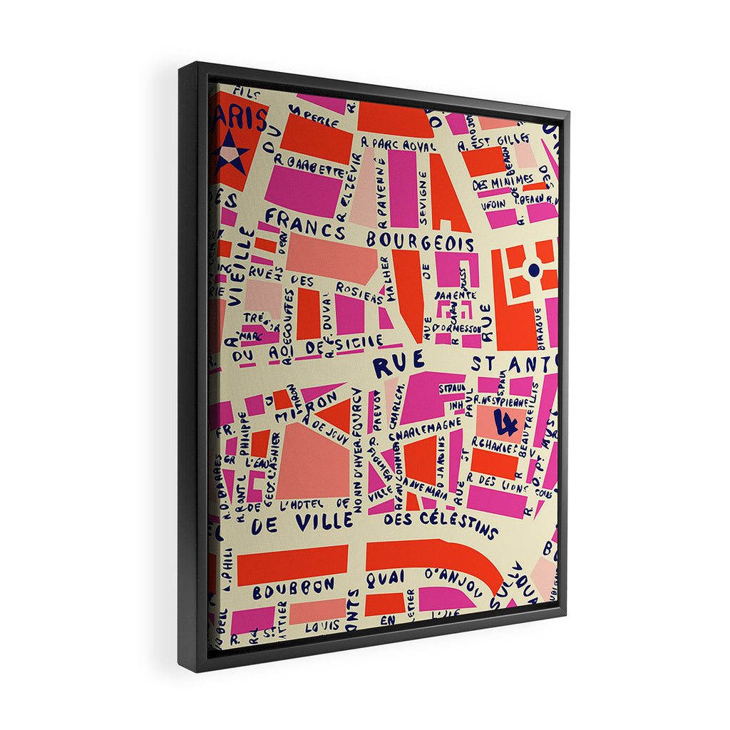 paris map pink Framed Canvas Print Gallery Image 2