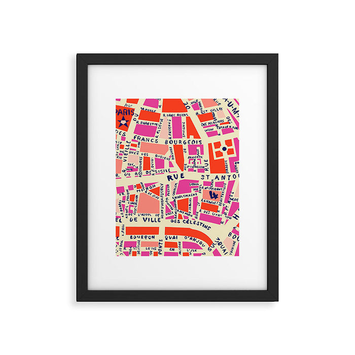 paris map pink Framed Art Print Gallery Image 1