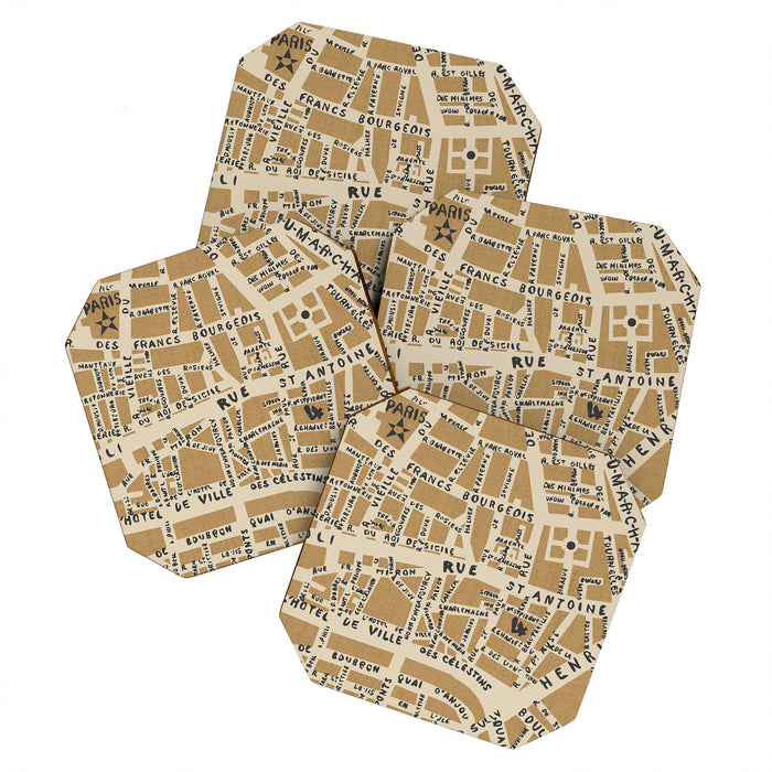PARIS MAP RUSTIC Coaster Gallery Image 1