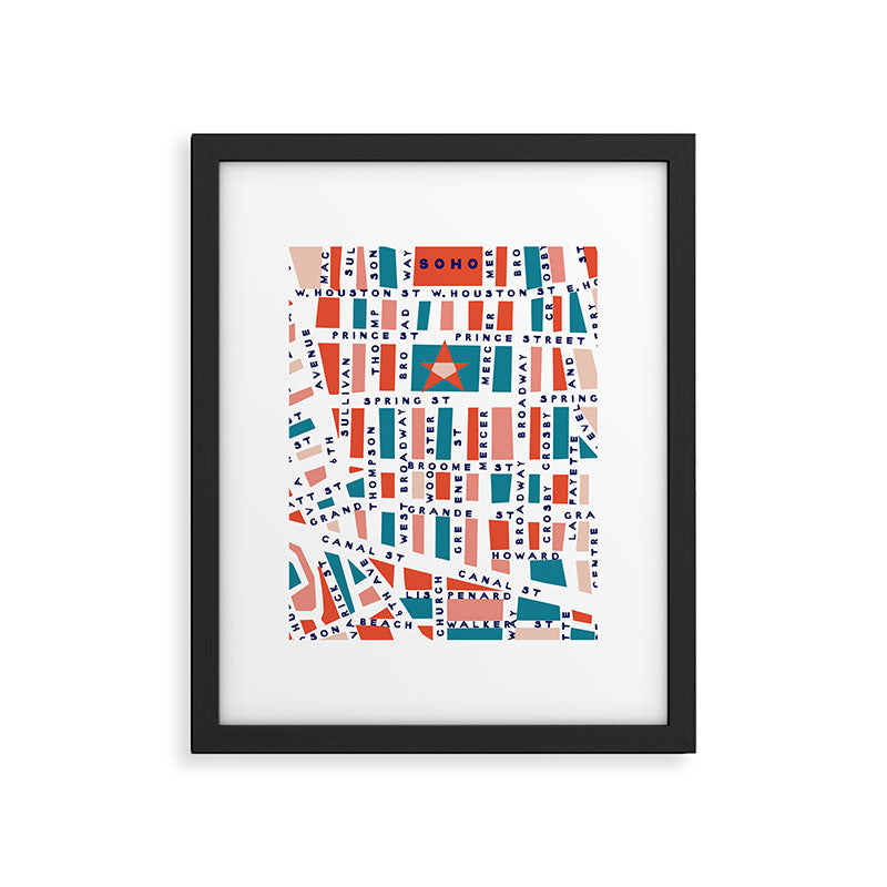 SOHO MAP BRIGHT Framed Art Print Gallery Image 6